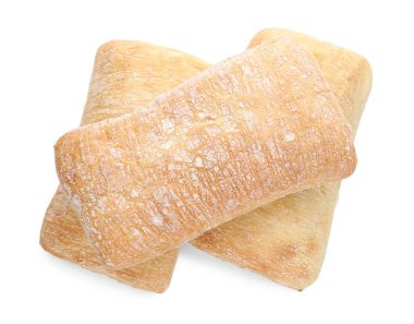 Lezzetli taze ciabatalar beyazın üstünde, manzaranın üstünde.