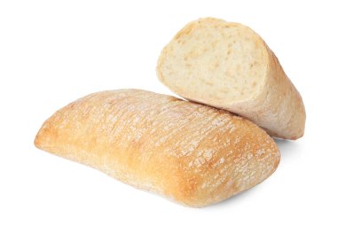 Beyaz üzerine izole edilmiş taze pişmiş ciabatalar.