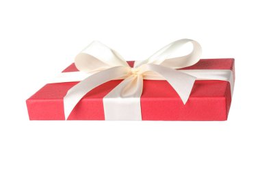 Güzel hediye kutusu kapağı beyaz yay ile izole