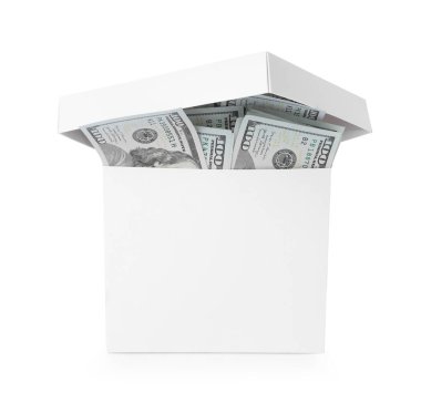 kutu üzerinde beyaz izole dolar