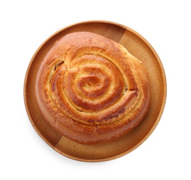 Lezzetli rulo çörekler beyaza izole edilmiş, üst manzara. Ev yapımı pasta.