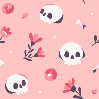 Kafatası ve vektör illüstrasyonlu güzel, dikişsiz desen.