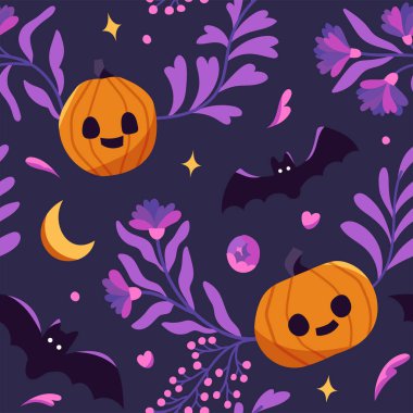 Cadılar Bayramı balkabakları ve vektör illüstrasyonlu güzel, dikişsiz desen.