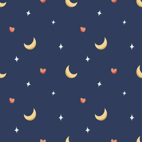 Όμορφο Φεγγάρι Και Αστέρια Καρδιές Αδιάλειπτη Μοτίβο Διανυσματική Απεικόνιση — Διανυσματικό Αρχείο