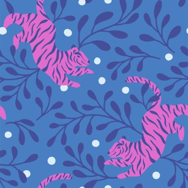 Şirin kaplanlarla kusursuz desen. Web illüstrasyonu