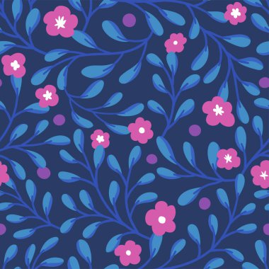 Çiçek ve yapraklı kusursuz çiçek deseni. Web illüstrasyonu