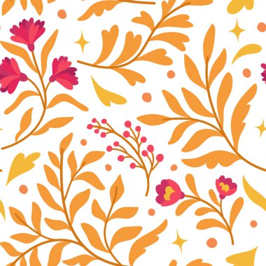 Çiçek ve yapraklı kusursuz çiçek deseni. Web illüstrasyonu