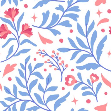 Çiçek ve yapraklı kusursuz çiçek deseni. Web illüstrasyonu