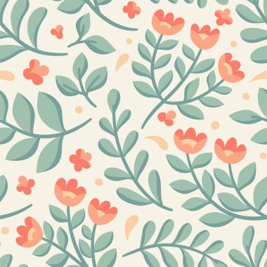 Çiçek ve yapraklı kusursuz çiçek deseni. Web illüstrasyonu