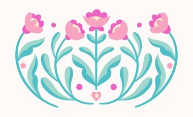 Çiçek ve yapraklı çiçek deseni. Web illüstrasyonu