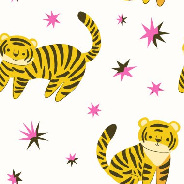 seamless pattern. modern stylish texture with tigers and stars