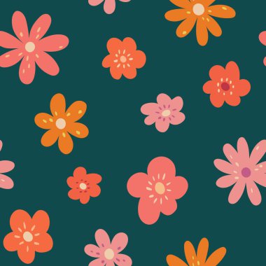 Çiçeksiz sevimli vektör deseni. Renkli çiçek arka planı. Moda baskısı, duvar kâğıdı veya kumaş için moda tekrarı.