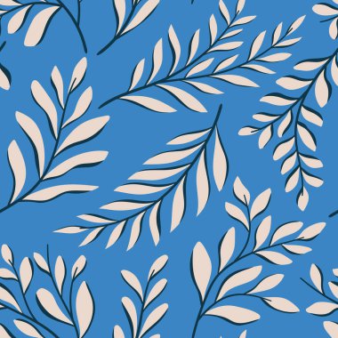 El çizimi çiçek deseni. Kusursuz yaprak vektör arkaplanı. Moda baskısı, kumaş veya duvar kağıdı için zarif renkli şablon.