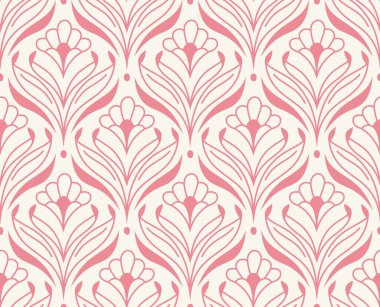 Damask çiçeklerinin dikişsiz deseni. Vektör retro tarzı arkaplan baskısı. Dekoratif çiçek dokusu.