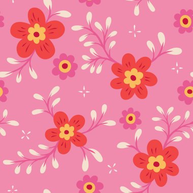 Çiçeksiz sevimli vektör deseni. Renkli çiçek arka planı. Moda baskısı, duvar kâğıdı veya kumaş için moda tekrarı.