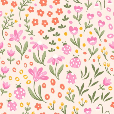 Çiçeksel vektör pürüzsüz desen. Narin botanik duvar kağıdı. Yaprak ve çiçeklerle tekrarlanabilir arkaplan