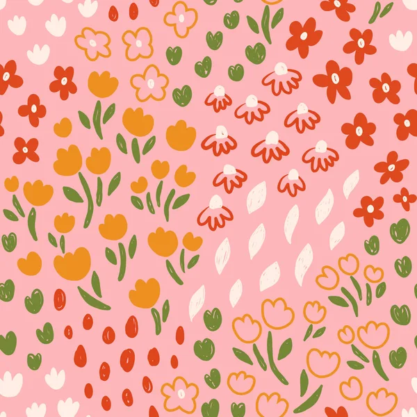 花柄ベクトルシームレスパターン 繊細な植物の壁紙 葉や花で繰り返される背景 — ストックベクタ