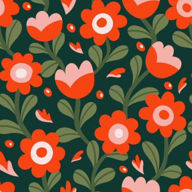 Moda çiçekleri pürüzsüz desen. Küçük vektör çiçekli arkaplan çizimi. Kumaş, moda baskısı ve duvar kağıdı için bahar çiçeği dokusu.