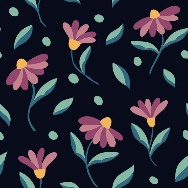 Trendige Blumen Nahtloses Muster Kleiner Vektor Floralen Hintergrund Illustration Frühling — Stockvektor
