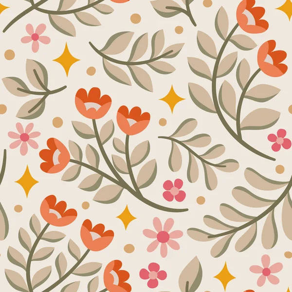 Trendige Blumen Nahtloses Muster Kleiner Vektor Floralen Hintergrund Illustration Frühling — Stockvektor