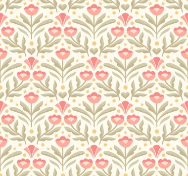 Modern çiçek deco dikişsiz desen. Yapraklı vektör damasyon. Dekoratif botanik arkaplan.