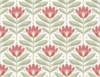 Modern çiçek deco dikişsiz desen. Yapraklı vektör damasyon. Dekoratif botanik arkaplan.