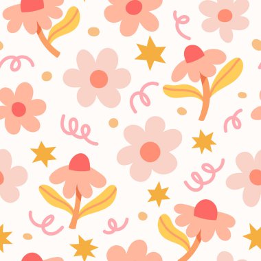 Basit çiçekli vektör deseni. Özgürlüğün kusursuz bir geçmişi var. Moda tekstili için moda renkleri çizimi.