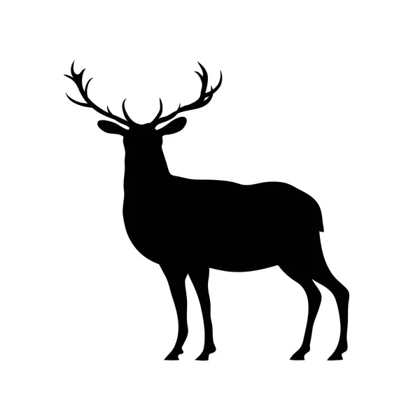Beautiful Red Deer Antlers Black Silhouette Forest Herbivore Hoofed Animal — Stock Vector
