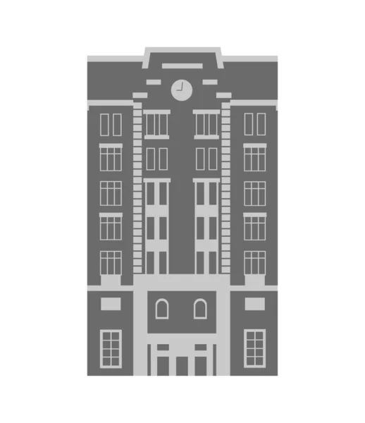 用时钟构建轮廓 城市复古风格 房子的正面 前视镜 欧洲风格 建筑城模板 白色背景上孤立的平面矢量图解 — 图库矢量图片