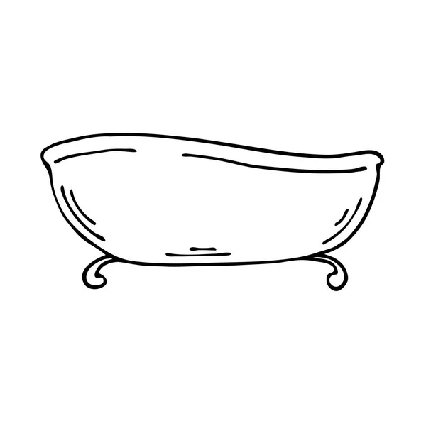 在白色的背景上刷洗浴缸 卫生间的卫生 健康放松 矢量黑白孤立的图解 手绘轮廓 — 图库矢量图片