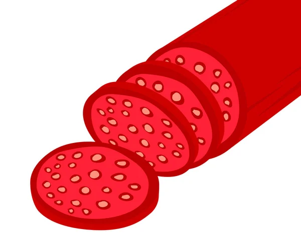 Шматок Червоної Салямі Ковбасна Паличка Смачний Ясний Продукт Делікатес Склад — стоковий вектор