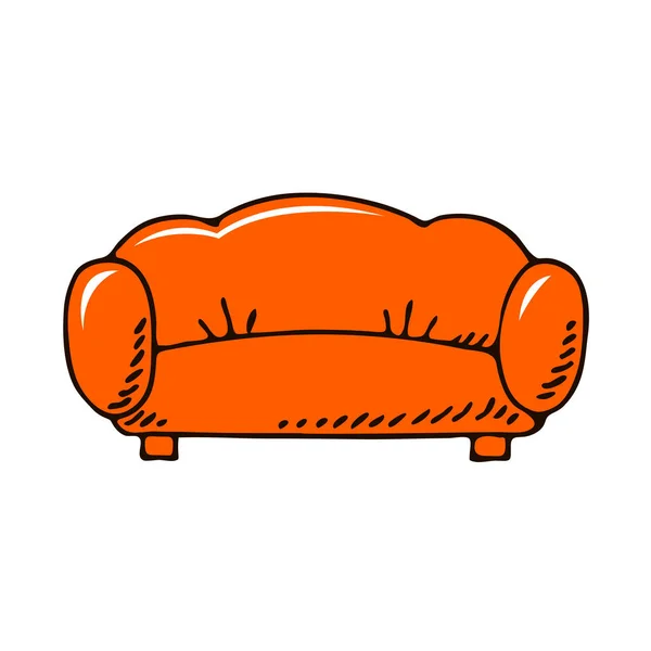 柔らかい赤い革のソファ 快適な家庭用家具 室内の物 白を基調とした漫画のベクトルアウトラインイラスト 手描きスケッチ — ストックベクタ