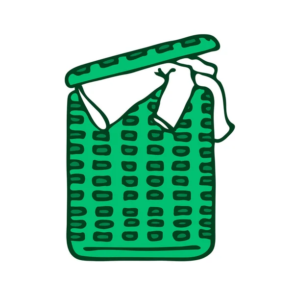 Wäschekorb Auf Weißem Hintergrund Wäschewaschen Und Wäschewaschen Das Leben Hause — Stockvektor