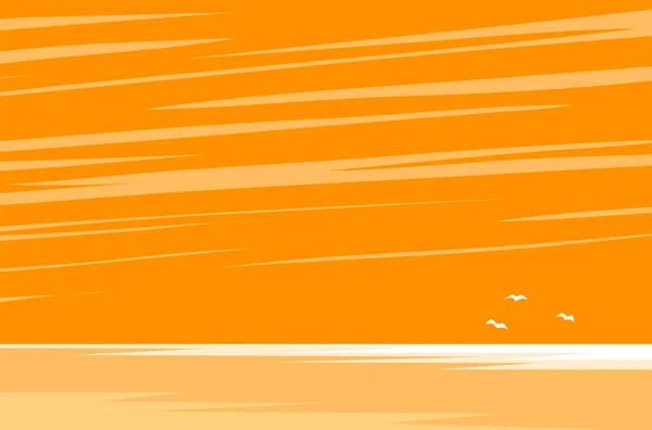 美しいオレンジ色の海の夕日 パラダイスラグーン 野生の海を背景に 休暇と旅行 太陽と雲 フラットベクトルイラストパノラマ — ストックベクタ