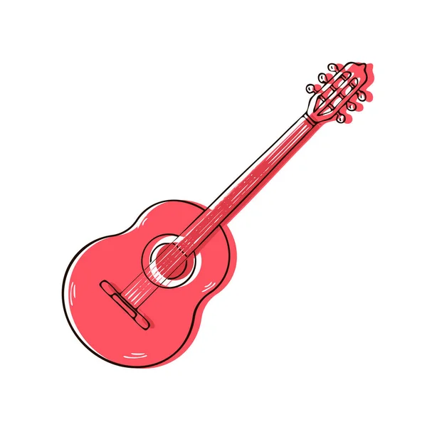 Guitarra Roja Clásica Instrumento Musical Cuerda Diseño Portada Ilustración Aislada — Vector de stock