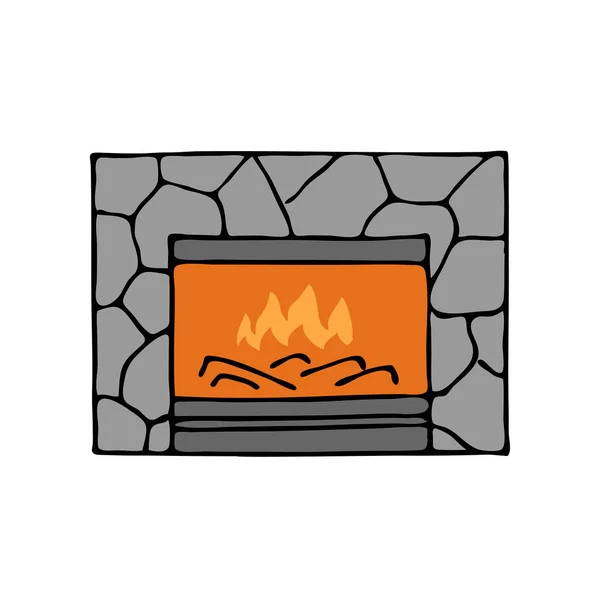 Sketch Perapian Api Menyala Kehangatan Dan Kenyamanan Dalam Ruangan Rumah - Stok Vektor