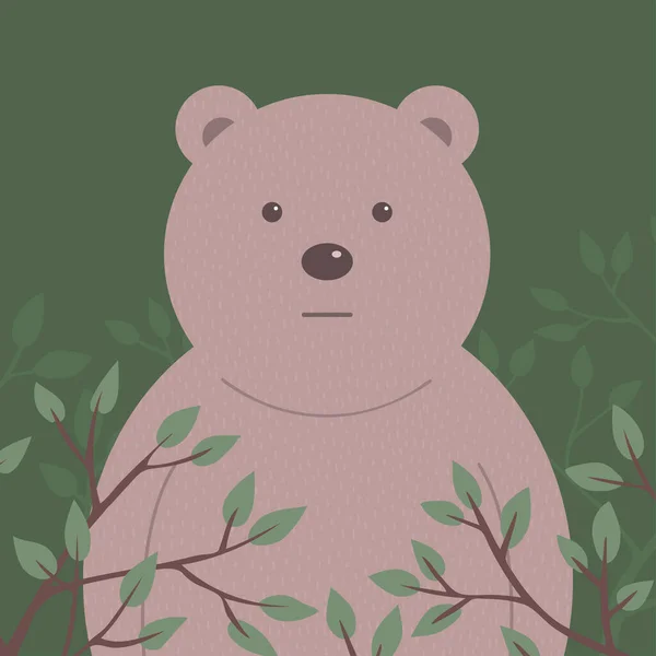 Мультяшная Голова Медведя Фоне Леса Деревянная Листва Характер Детей Дикое — стоковый вектор