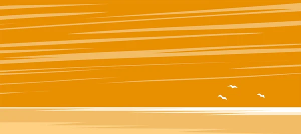 Красивый Пейзаж Оранжевым Небом Морем — стоковый вектор