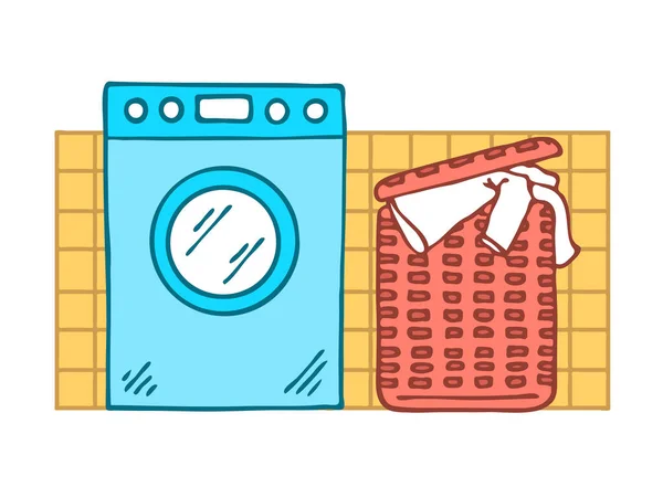 Máquina Lavar Roupa Cesta Roupa Eletrodomésticos Para Lavar Roupa Roupas —  Vetores de Stock