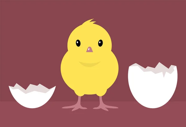 Μικρό Χαριτωμένο Κίτρινο Κοτόπουλο Και Κέλυφος Αυγού Πουλερικά Γεωργία Διακοσμητικό — Διανυσματικό Αρχείο