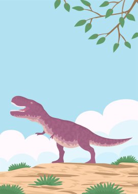 Jurasik dönemin yırtıcı dinozor tyrannosaurus rex 'i. Etçil kertenkele. Tarih öncesi güçlü avcı. Vahşi doğa. Çizgi film vektör illüstrasyonu