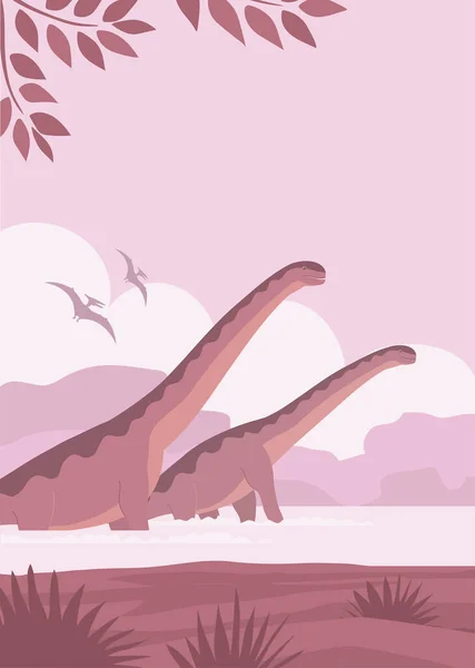 Big Sauropods Herbivorous Dinosaur Jurassic Period Prehistoric Pangolin Science Paleontology — Stock Vector