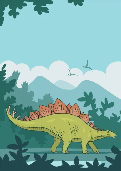 Herbivore Stegosaurus Sur Fond Forêt Ancienne Puissant Dinosaure Avec Des — Image vectorielle