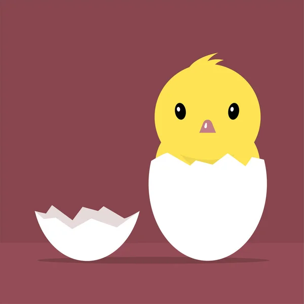 Μικρό Χαριτωμένο Κίτρινο Κοτόπουλο Και Κέλυφος Αυγού — Διανυσματικό Αρχείο