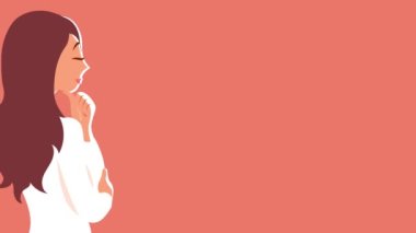 Young woman pondered the question. The concept of solving problems, finding an answer to a question. Cartoon illustration. Animation banner. Video, motion design. Cartoon illustration