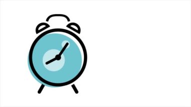 Alarm clock with dial and arrows. Ringtone and vibration. Outline illustration isolated isolated on white background. Free space web banner design. Flat animation, video motion