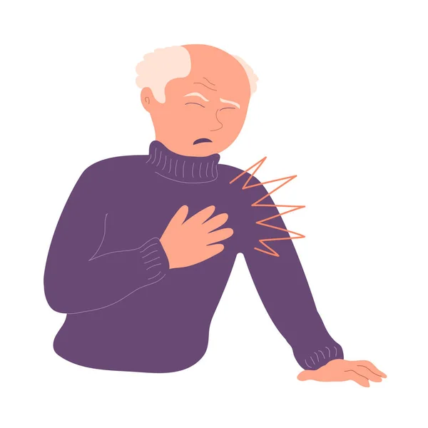 Elderly Man Heart Pain White Background — Vetor de Stock