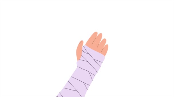Broken Arm Gypsum Bandage Waving Hand Gesture Medical Care Treatment — Vídeos de Stock