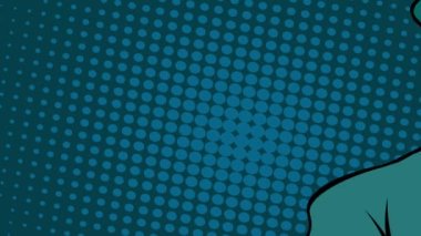 Man detective investigating. Dark glasses on face. Dressed in a retro raincoat and hat. Cartoon illustration pop art. Animation video motion