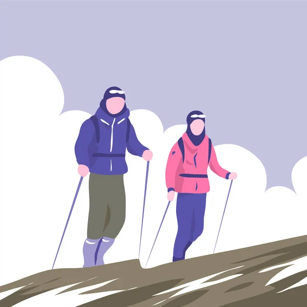 男人和女人背着背包爬山 — 图库矢量图片